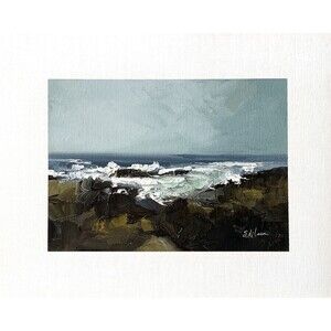 8x10 Maine Original Oil Seascape Painting Acadia Rocky Ocean Storm Art Signed